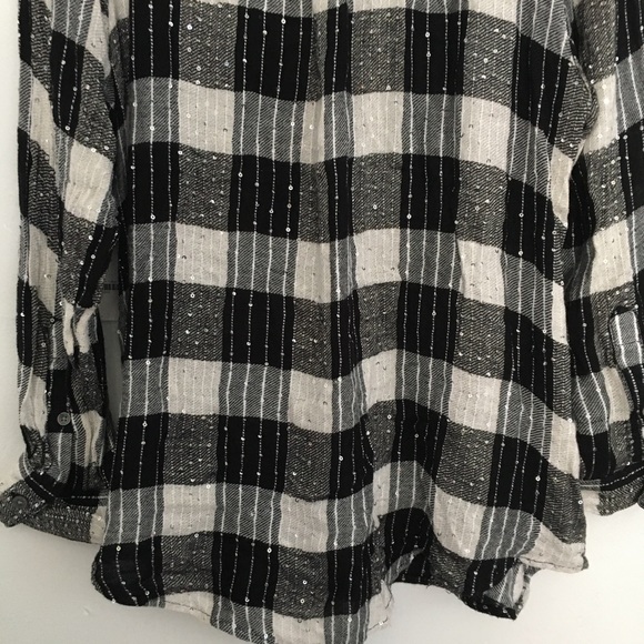 Style & Co. T-Shirt Plaid Check Button Down Black White Plus Size 1X - Picture 5 of 14